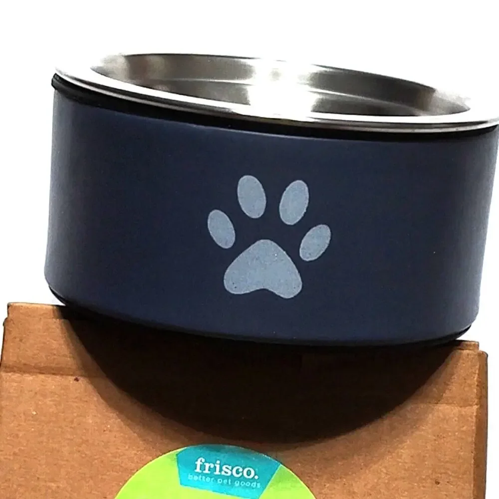 Frisco Paw Print Non‑Skid Stainless Steel Dog Bowl Blueberry Small (8 oz.) NEW